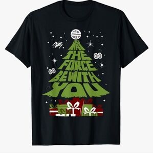 STAR WARS "May The Force Be With You" Holiday Christmas Tree T-Shirt, Black- XL